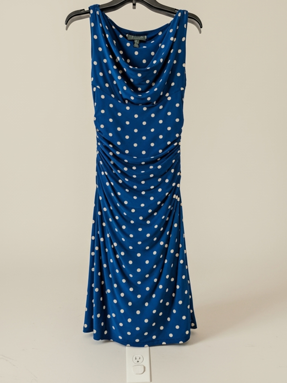 Lauren Ralph Lauren Blue and White Polka Dot Sleeveless Midi Dress